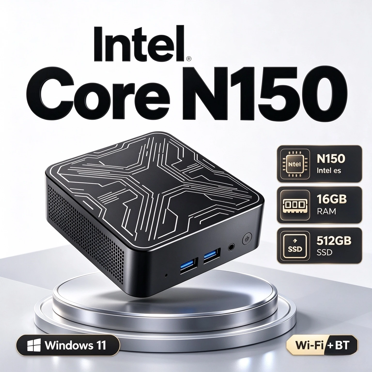 Low Power Home Office Mini Computer Intel Core N150 New Mini Host, 16GB RAM, Large SSD, WiFi 6 Bluetooth 5.2, 4K HD Output