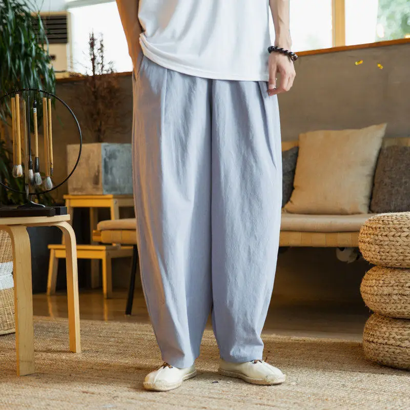 

Loose Men's Harem Pants Summer Linen Casual Vintage Style Loose Fit Harajuku Trousers Comfortable Breathable Men's Loose Pants