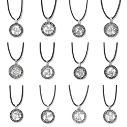 Vintage 12 Zodiac Sign Pendant Necklace Constellation Aries Leo Aquarius Pisces Charm Rope Chain Choker For Women Men Jewelry