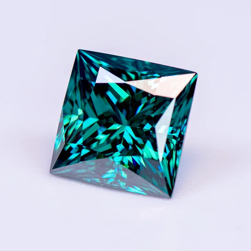 Moissanite Gemstone Princess Cut Primary Color Emerald Green Lab Grown Diamond DIY Jewelry Making Materials with GRA Certificate