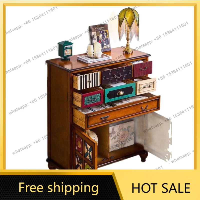 Zj. American retro color contrasting multi-bucket storage cabinet, creative splicing painted cabinet