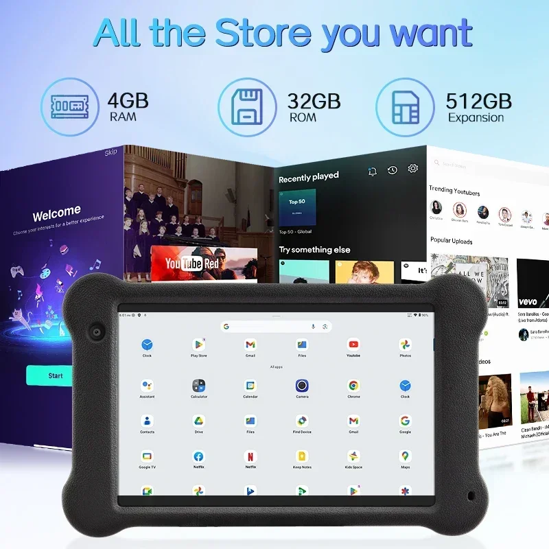 ANRY Tablet Android 2025 con tastiera, tablet Android 13 da 7 pollici con 4 GB+32 GB, 1 TB di espansione, quad-core, batteria da 3500 mAh, GMS