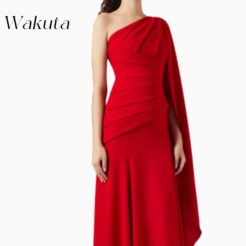 Wakuta Vintage Elegant One Shoulder Satin Dress Classic Ruffles Saudi Arabia Prom Robe Fashion Shawl Floor Length Evening Gowns