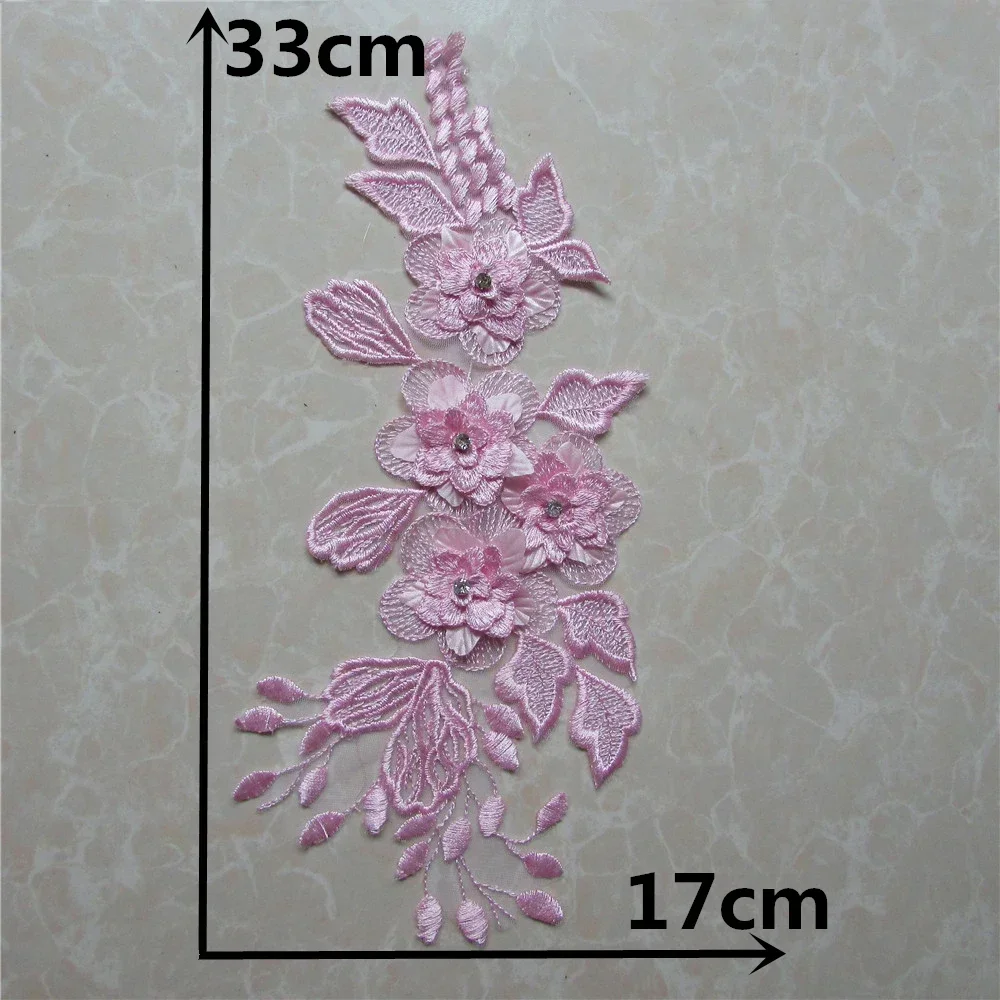 Wholesale sales of 1-10 pieces Pink Polyester Embroidery Nail bead Single Flower DIY Sewing Decoration Clothing Lace Accessories