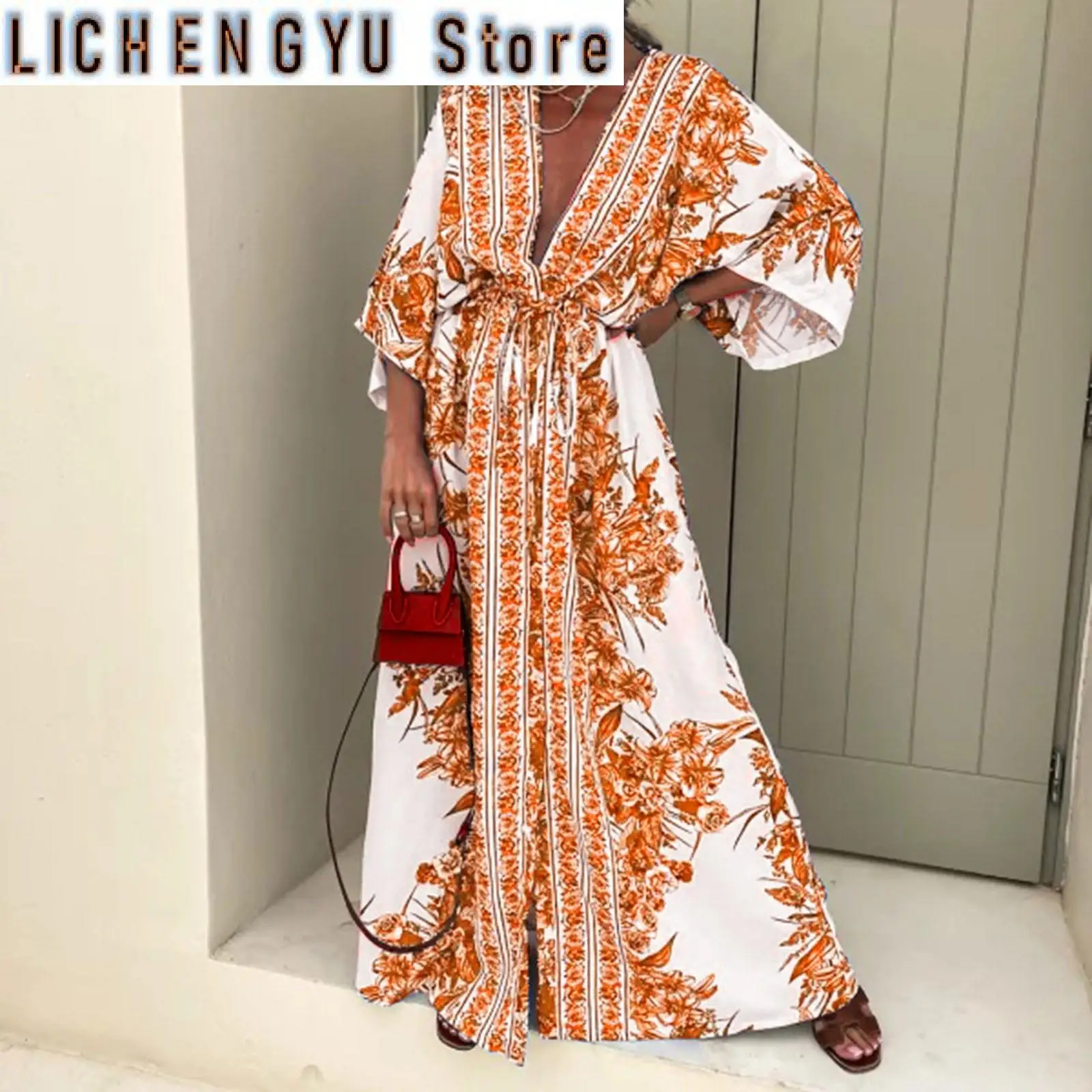 Dresses For Women Wedding Guest Boho Print Half Sleeve Dress Women Fashion Japanese Kimono Cardigan Vintage Woman Clothing