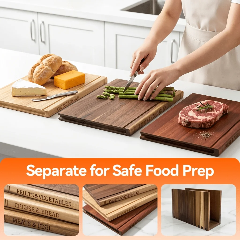 [AMAZINGWOOD]Wooden Cutting Boards For Kitchen, 3pcs Acacia Wood Cutting Board Set With Stand, Cutting Board That Looks Like Books For Vegetables, Cheese, Bread And Meat, Decorative Chopping Board Gift Set