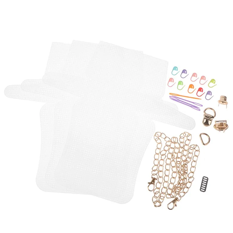 1set Weaving Plastic Mesh Plastic Mesh Kit With Metal Chain Buckle DIY Bag Accessories Weaving Tools Easy Knit Helper