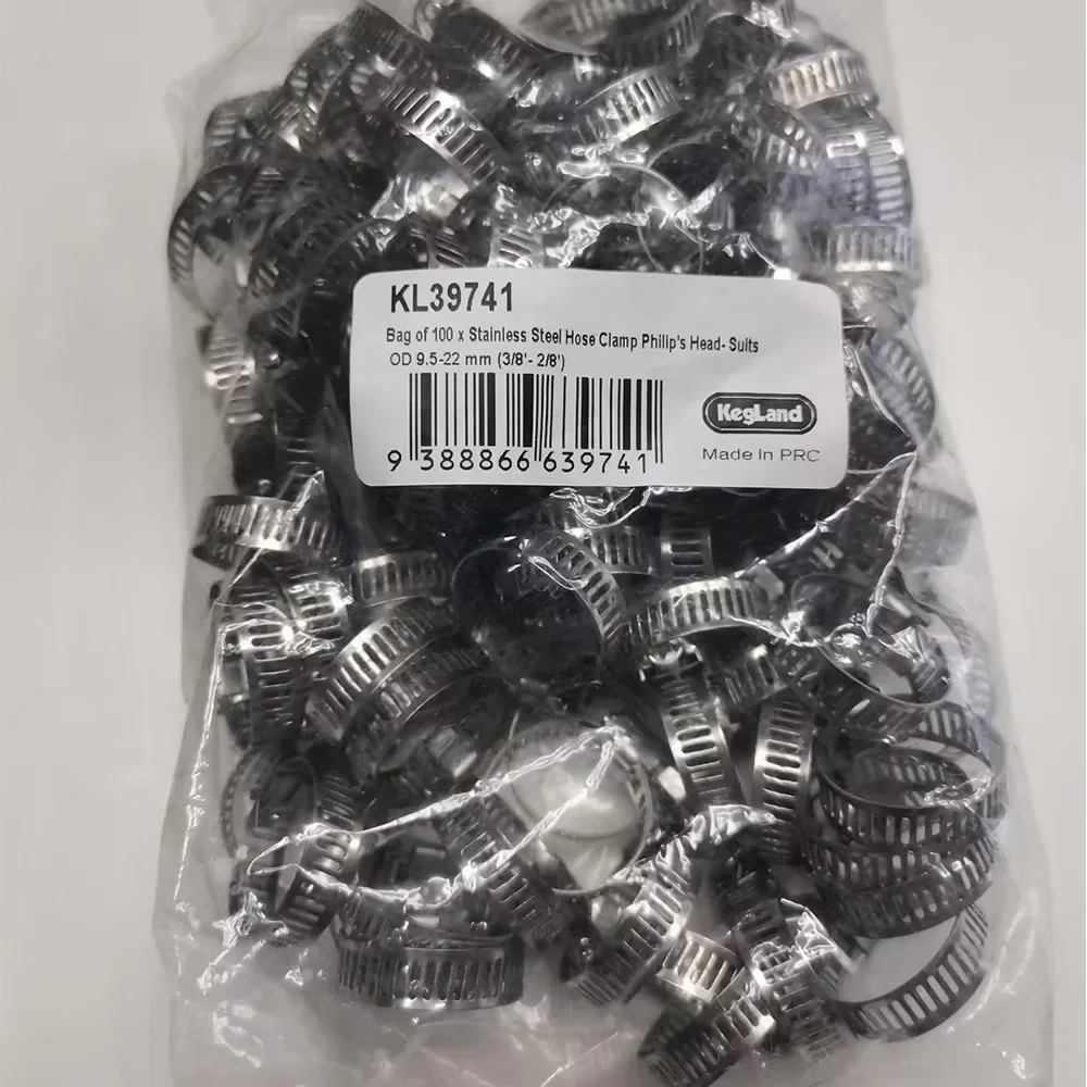 Kegland Stainless Steel Hose Clamp 100pcs/Bag Philip\'s Head Ring Clamp OD 9.5-22 Mm (3/8\'- 2/8\') Ring Clip Kits