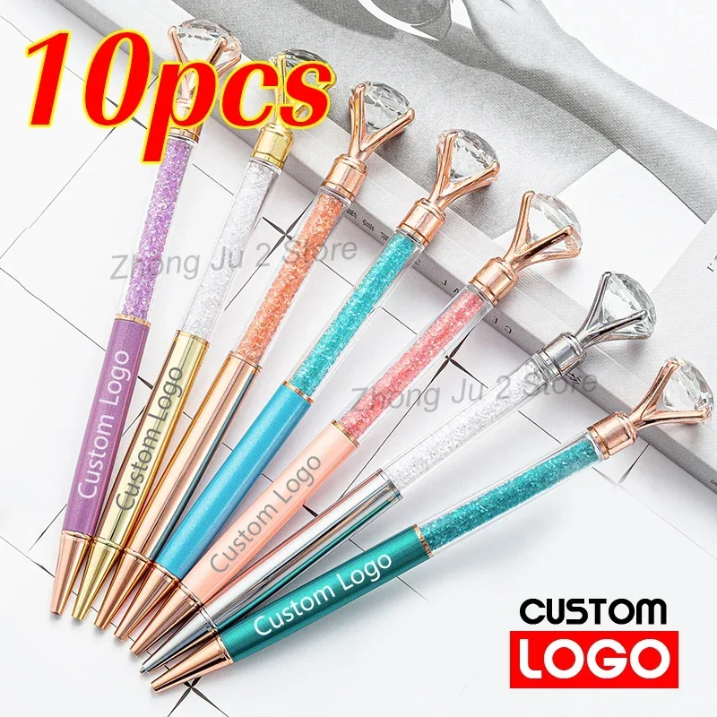 10pcs Diamond Metal Ballpoint Pen New Crystal Diamond Pen Custom Logo Student Gift Creative Advertising Pen Wholesale Lettering