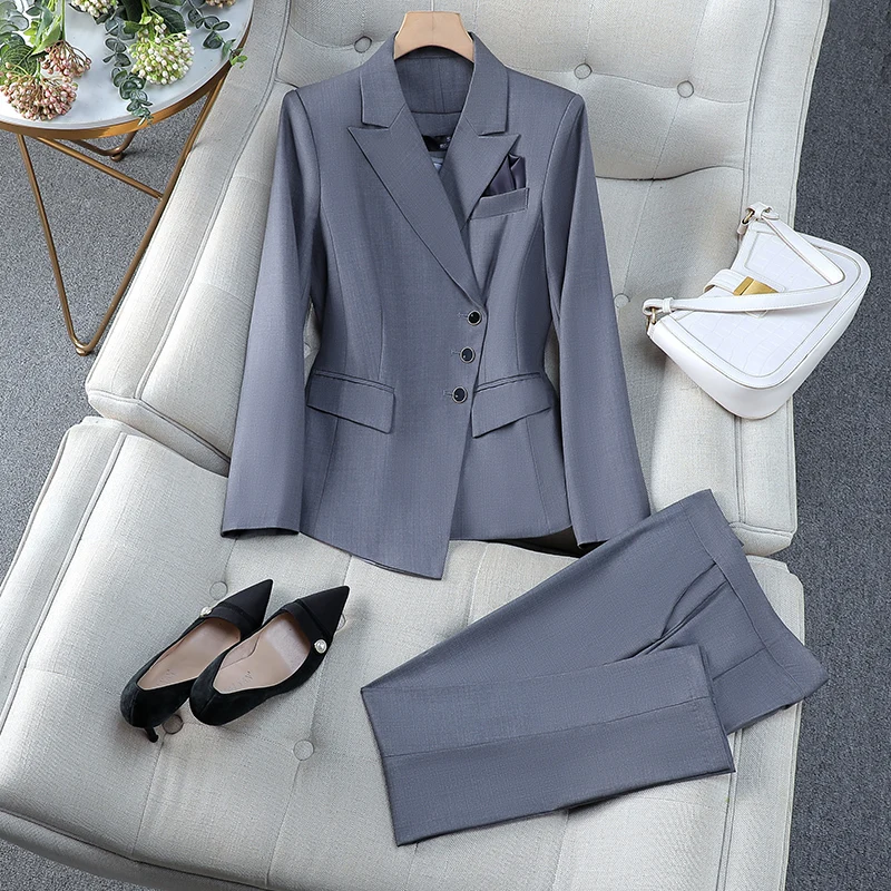 Formal Pantsuits for Women Elegant Professional Business Office Work Wear Blazers Female Career Interview Trousers Set Plus Size