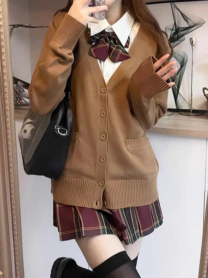 

Women's Jacket Long Sleeve Knitted Top Autumn Clothes JK School Uniform Sweater Cardigan for Women Brown Grey White Black Blue