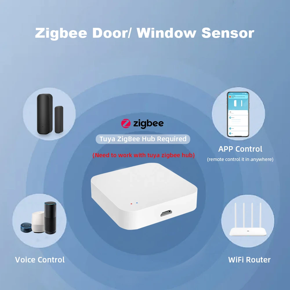 Zigbee Window Door Sensor Black Color Smart Home Security Alarm System Voice Control