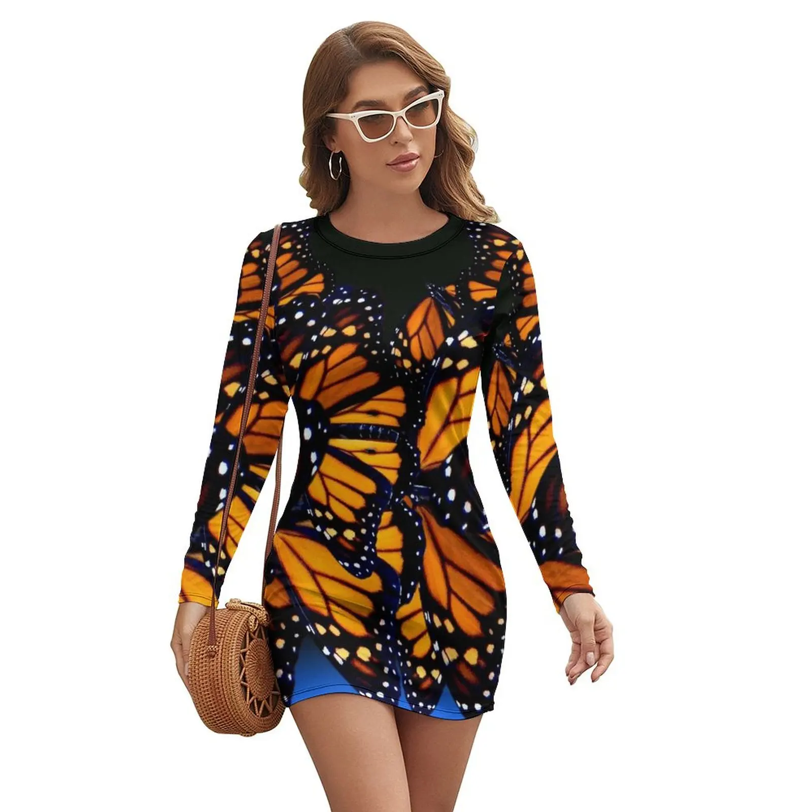 

Bue monarch butterfly Long-sleeved Dress dresses korean style beach dress Summer dresses for women