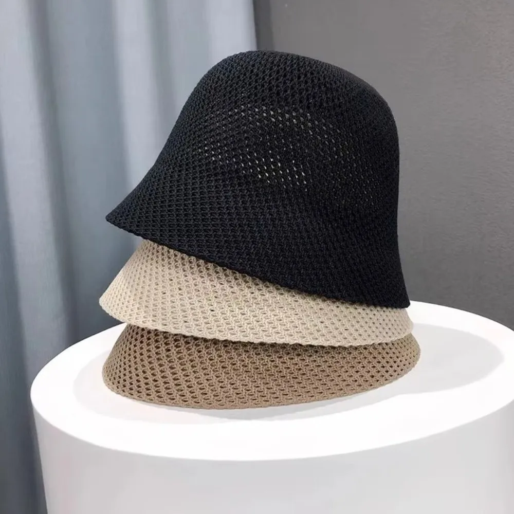 

Leisure Wide Brim Hollow Fisherman Cap Breathable Mesh Sunshade Bucket Hat Portable Solid Color Sun Beach Hat Travel