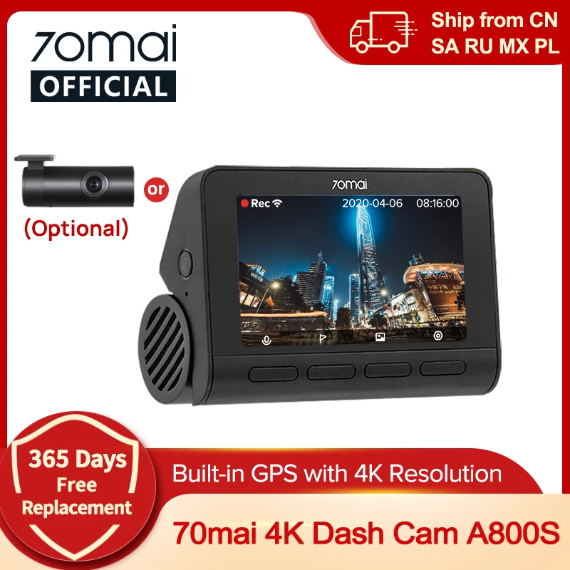 

70mai A800S Dash Cam 4K UHD Cinema-quality Built-in GPS ADAS 70mai 4K Front Cam A800S Support 24H Parking Support Rear Cam