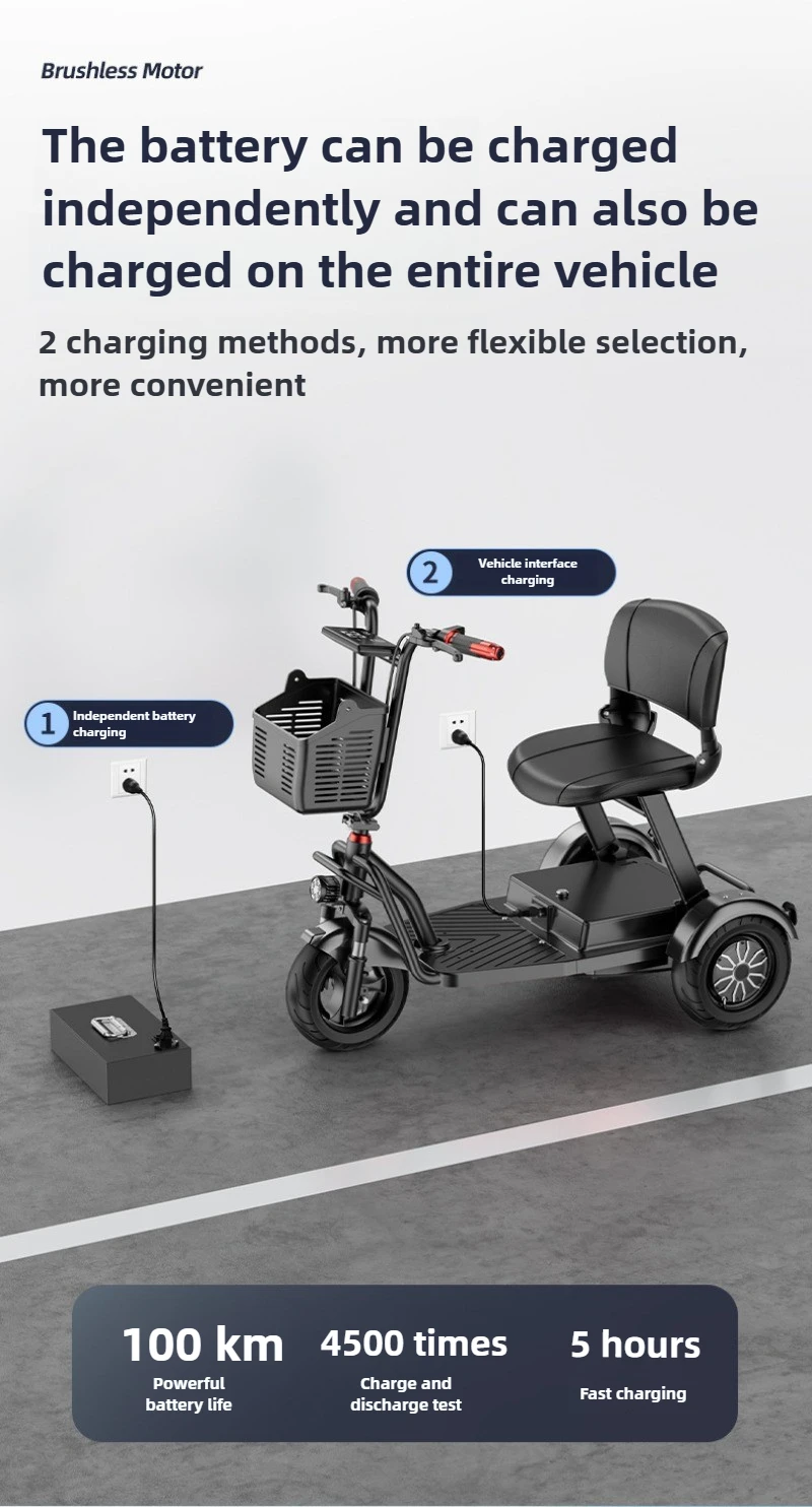 Behinderter Pendel-Mobilitätsroller Mini Kleines älteres Freizeit-Elektrofahrrad Zusammenklappbares elektrisches Dreirad mit abnehmbarer Lithiumbatterie – Detail 12