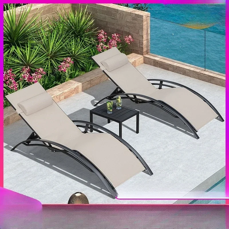 Outdoor beach chair lounger swimming pool waterproof lounger balcony courtyard leisure swimming pool lounger mesh nap