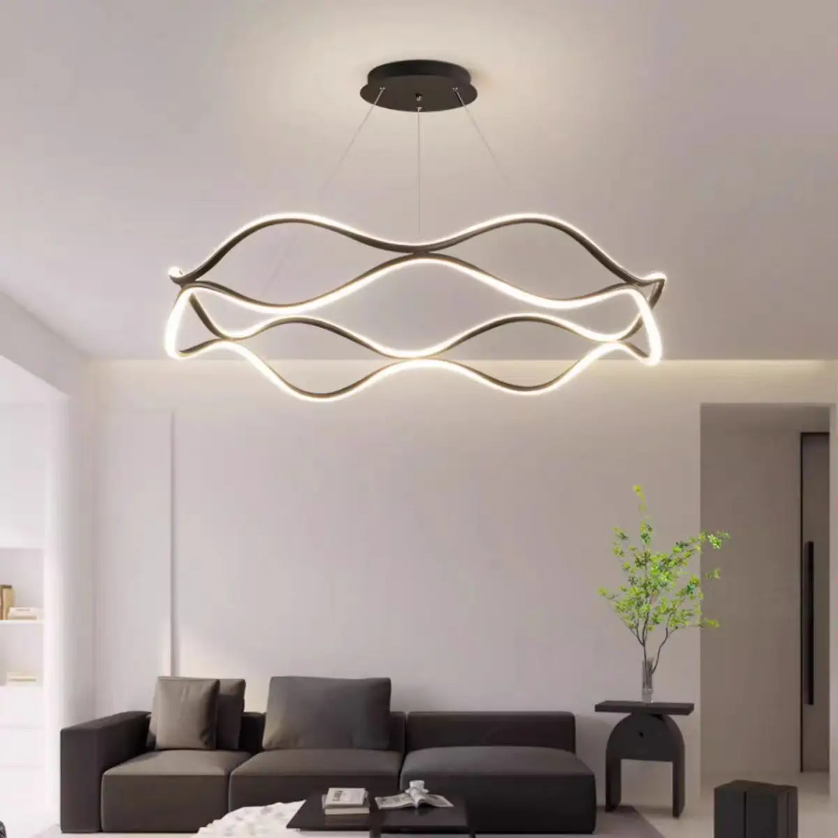 

Minimalist led Ring Chandelier gold Curve line Light For Bedroom Living Dining Room Chandelier Luxury Art Smart ceiling Lamp
