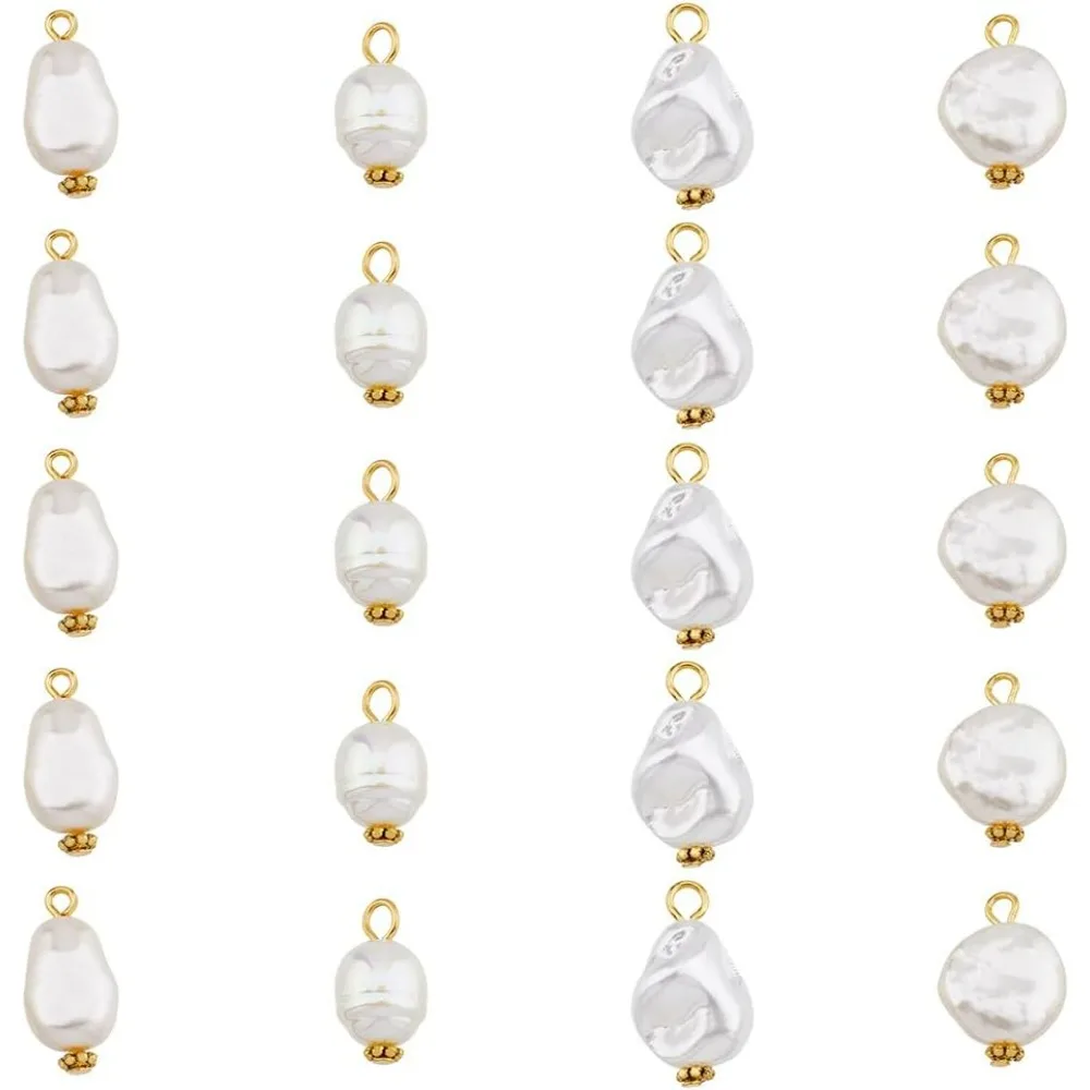 80Pcs 4 Styles Imitation Pearl Pendants Charms Irregular Oval Teardrop Dangle Charms Creamy White Flat Round Nugget Charms