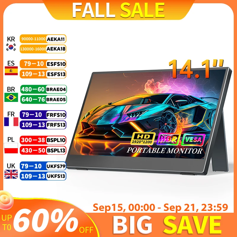 

Portable Monitor 14.1inch Laptop Monitor HDMI Gaming Ultra-Slim IPS Display, External Monitor for Laptop PC Phone Mac Xbox