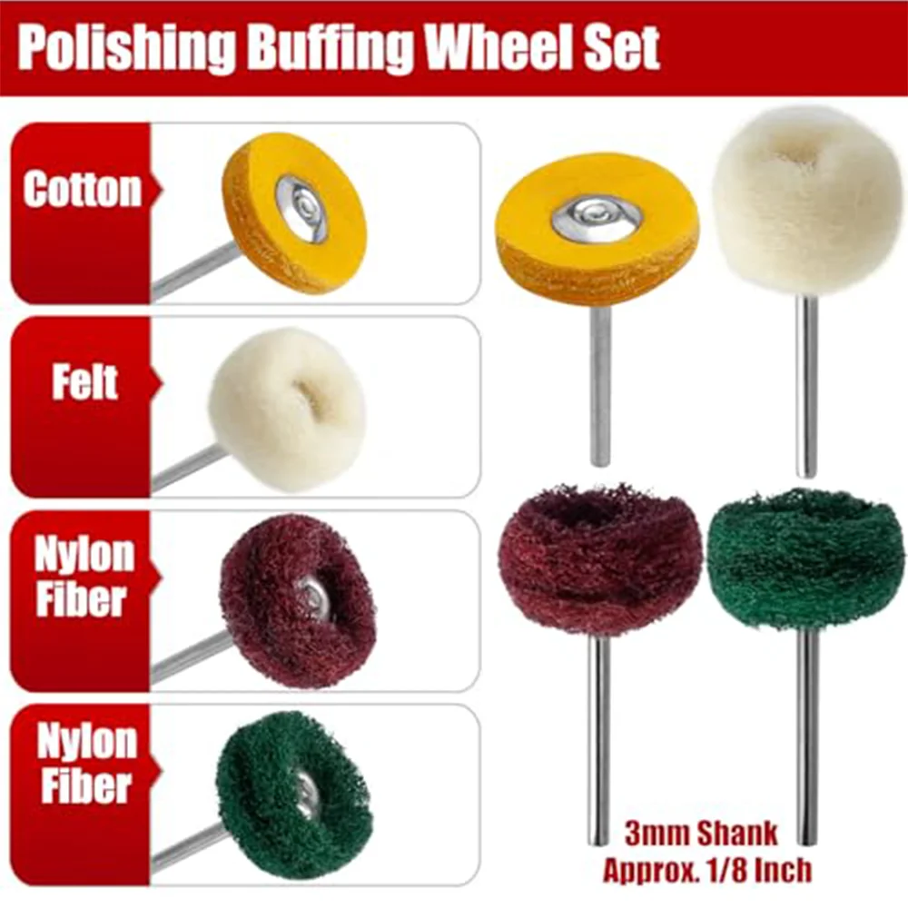 1 Inch Polishing Buffing Wheel Set 30 Pcs Cashmere Cotton Cloth Abrasive Polishing Wheels 1/8 Inch Shank Small Buffing Wheels