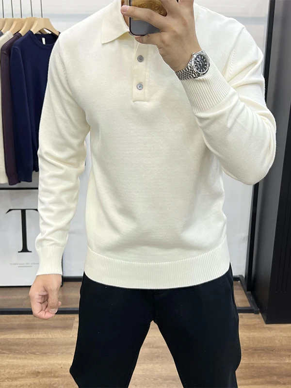 

Модный однотонный мужской вязаный свитер приталенного кроя, легкий, дышащий, теплый, с воротником, для весны и осени