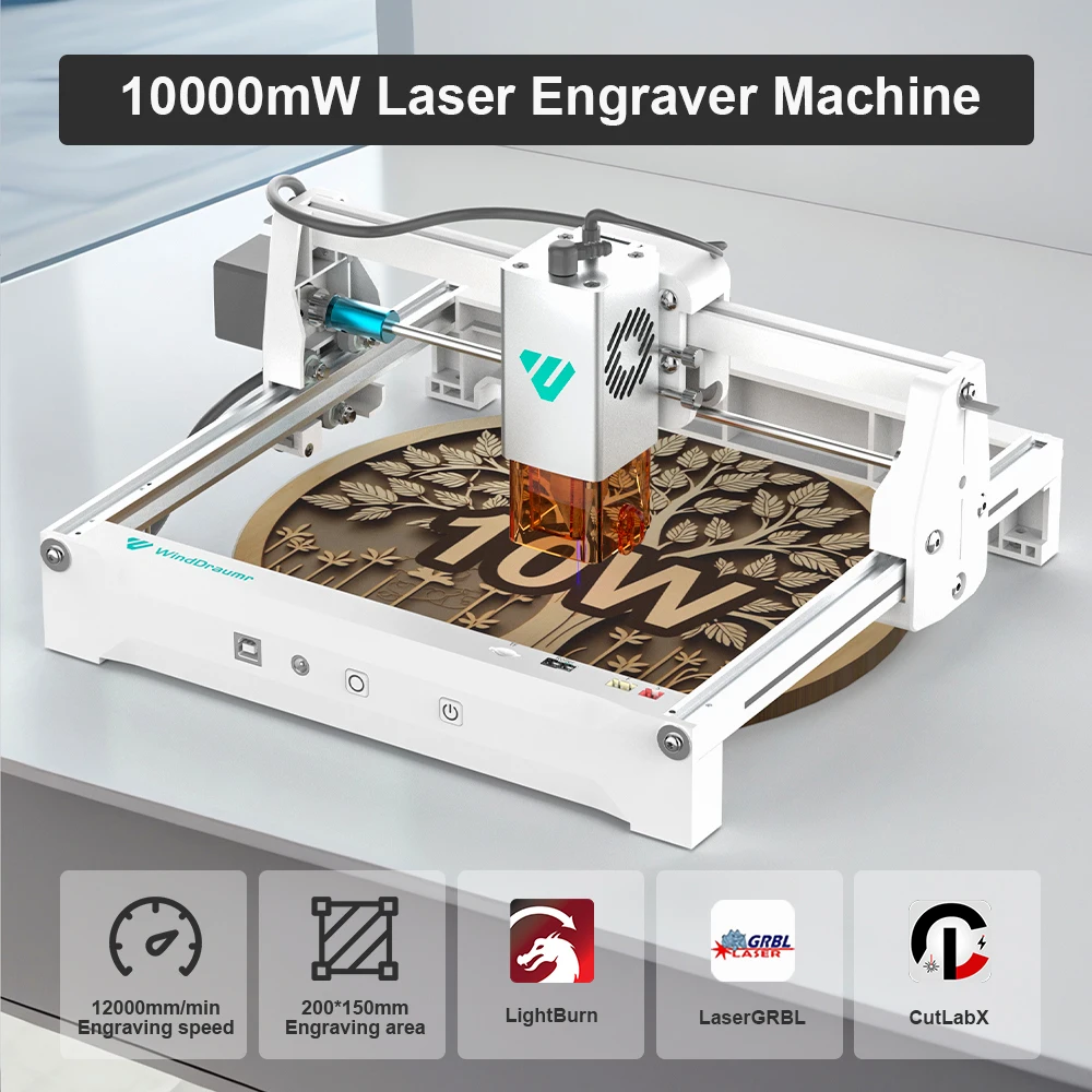 WindDraumr P1 Max graveur Laser 10W Machine de gravure Laser Portable CNC outil de coupe pour bricolage bois métal acrylique verre cuir