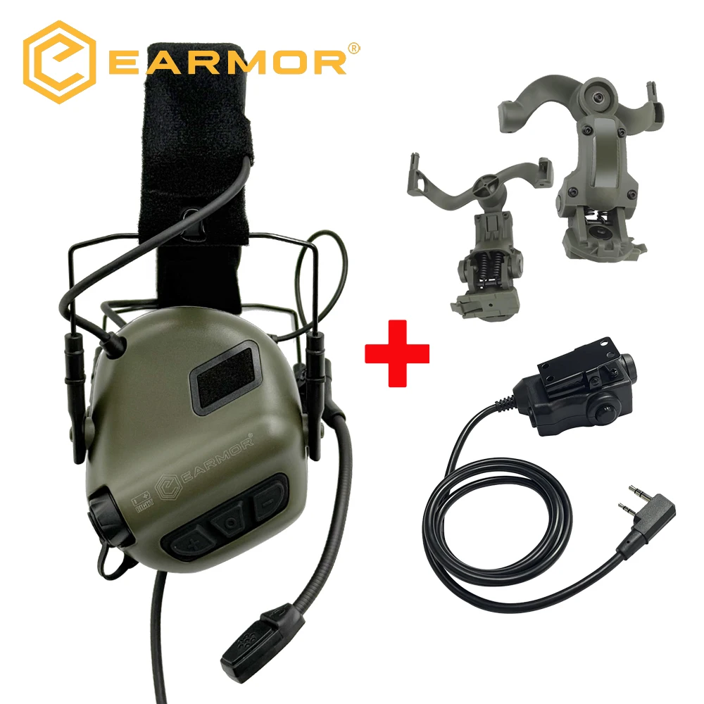 EARMOR Tactical Electronic Shooting Earmuffs M32 SE Hunting Noise Reduction Headset with ARC Bracket, M51 PTT for Communication