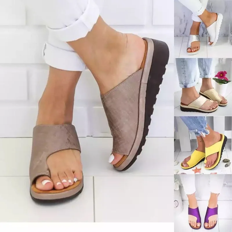 Women Summer Sandals Comfy Platform Flat Shoes Sole Ladies Casual Soft Big Toe Foot Sandal Orthopedic Bunion Corrector Slippers