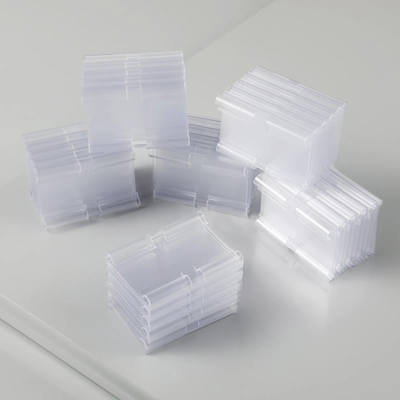 60 Etiquetas para Estantes de Supermercado, Reutilizables, de Plástico Transparente, con Clip, para Organización de Contenedores de Almacenamiento en Comercios Minoristas