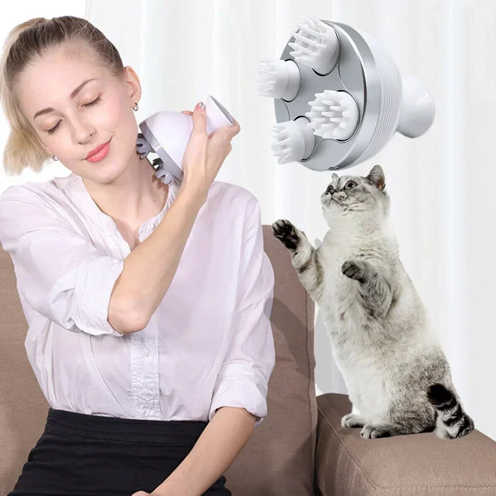 Electric Head Massager Pet Cat Dog Vibrating Massage Scalp Machine Body Deep Massage Prevent Hair Loss Relieve Stress Device USB