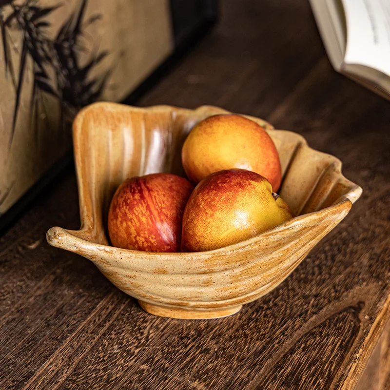 

Винтажная грубая керамика в форме гинкго, ваза для фруктов, барная стойка, миска для закусок