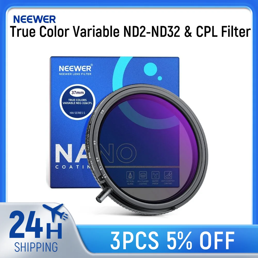 

NEEWER True Color Variable ND2-ND32 & CPL Filter 2 in 1 Adjustable Neutral Density and Circular Polarizing Filter