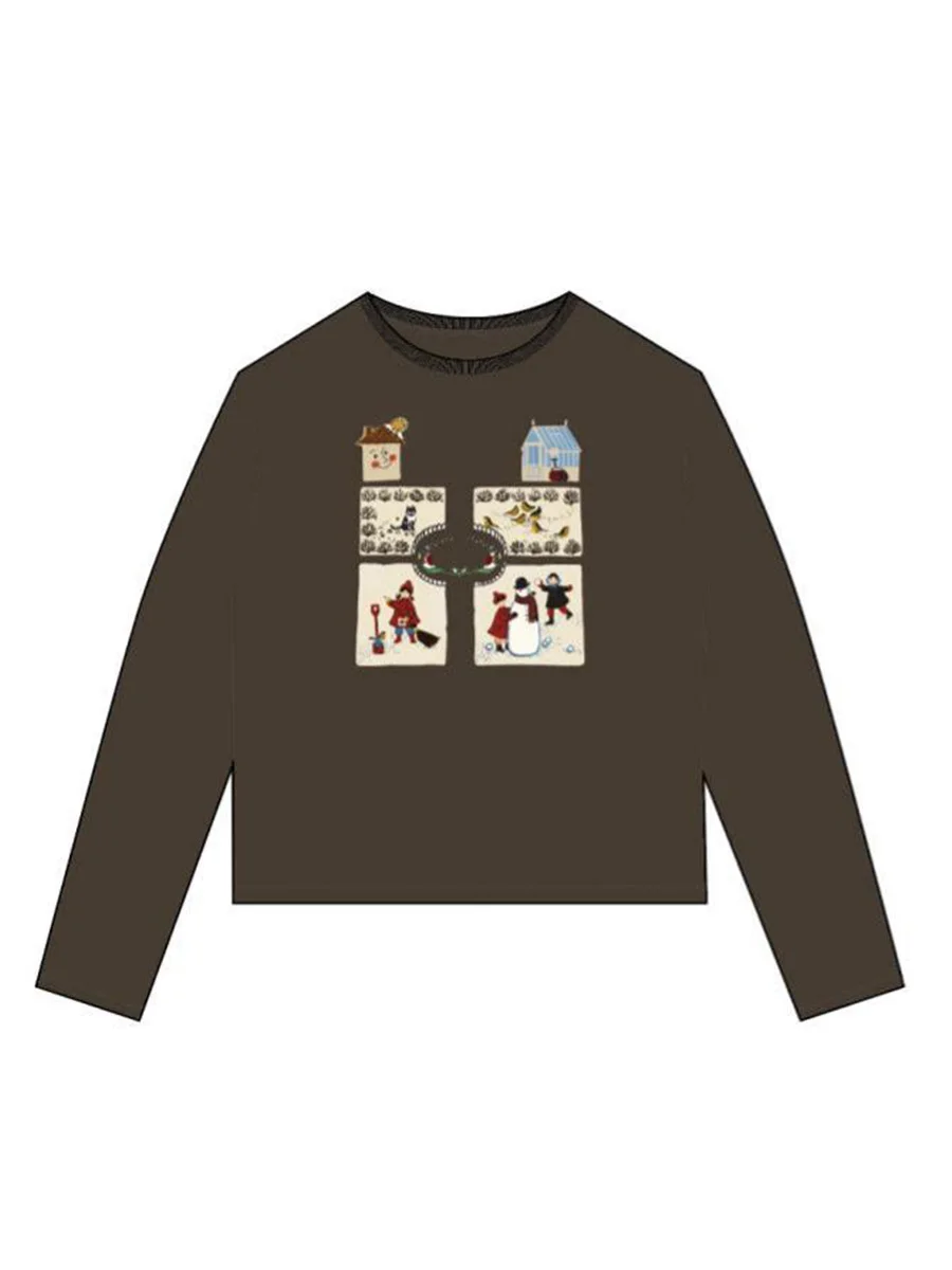 

Футболка Brand Long Sve с принтом «Снежный сад», удобная, из хлопка, свободного кроя, для повседневной носки, осенняя, для женщин