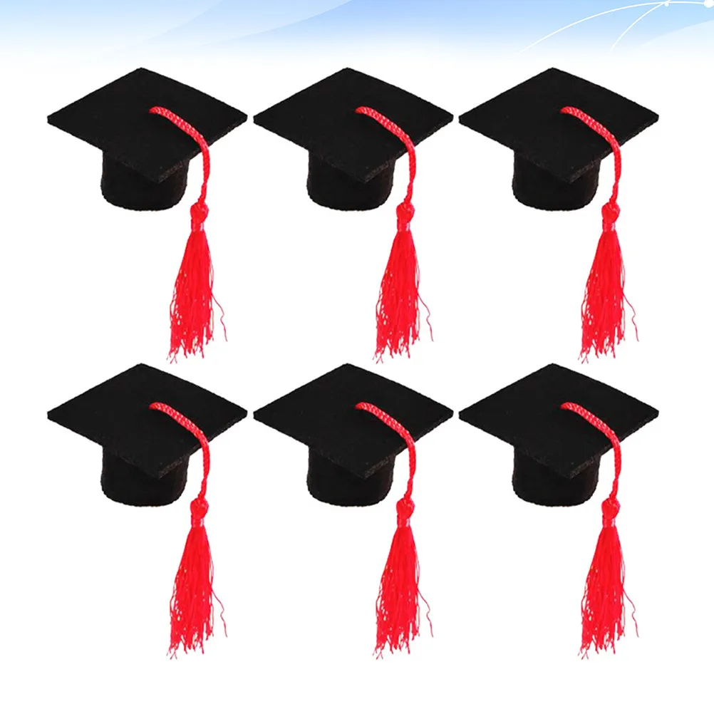 6Pcs Mini Doctoral Shape Wine Bottle Caps Tassel Cover Graduation Party Decoration Bottle Ornaments