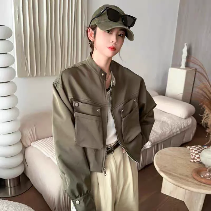 

Jacket Retro Stand Up Collar Loose Casual Versatile New Motorcycle Short Top Fashionable Jacket