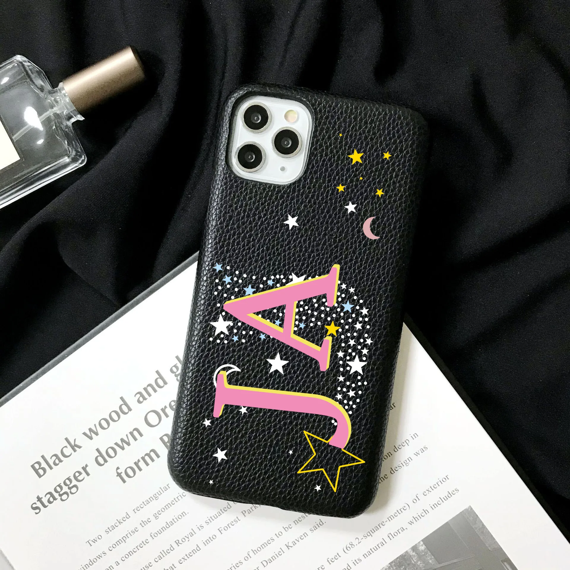 Personalized Customized Name Letter Leather Case For Iphone 15 16 pro max 14 13 Pro Max 12 Mini 11 kafr letters Luxury Covers