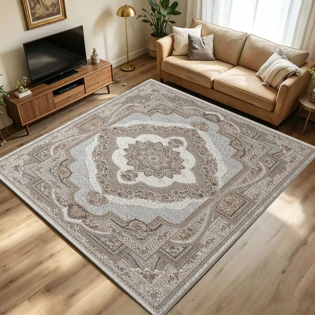 Luxurious Classic Medal Pattern Oriental Style Carpet, Non-Slip Floor Carpet, Suitable for Living Room, Bedroom, Home Decoration