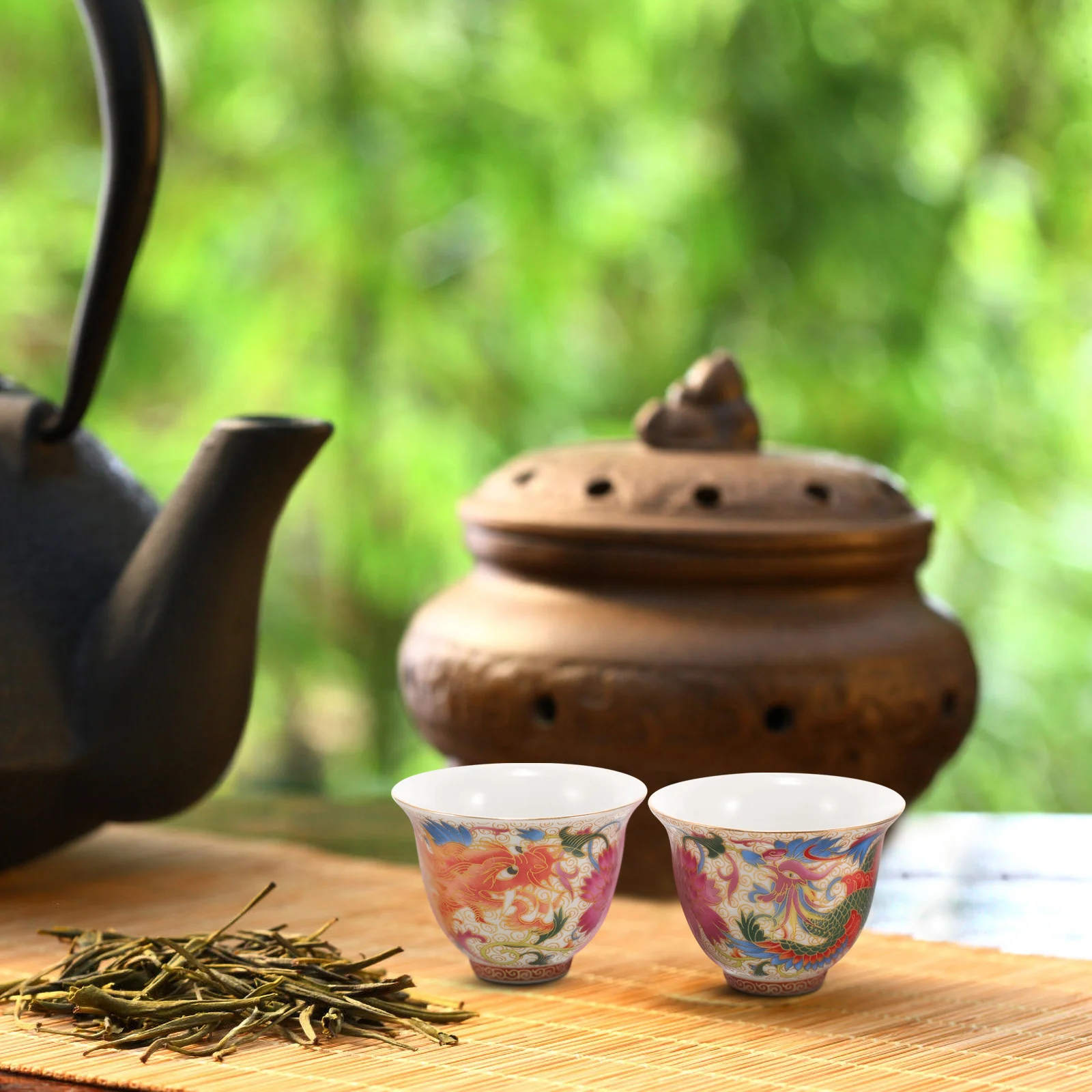 

1Pair Chinese Dragon Phoenix Ceramic Enamel Tea Cups Kung Fu Mug Set Vintage Style Wedding Wine Cups Home Use Drinkware