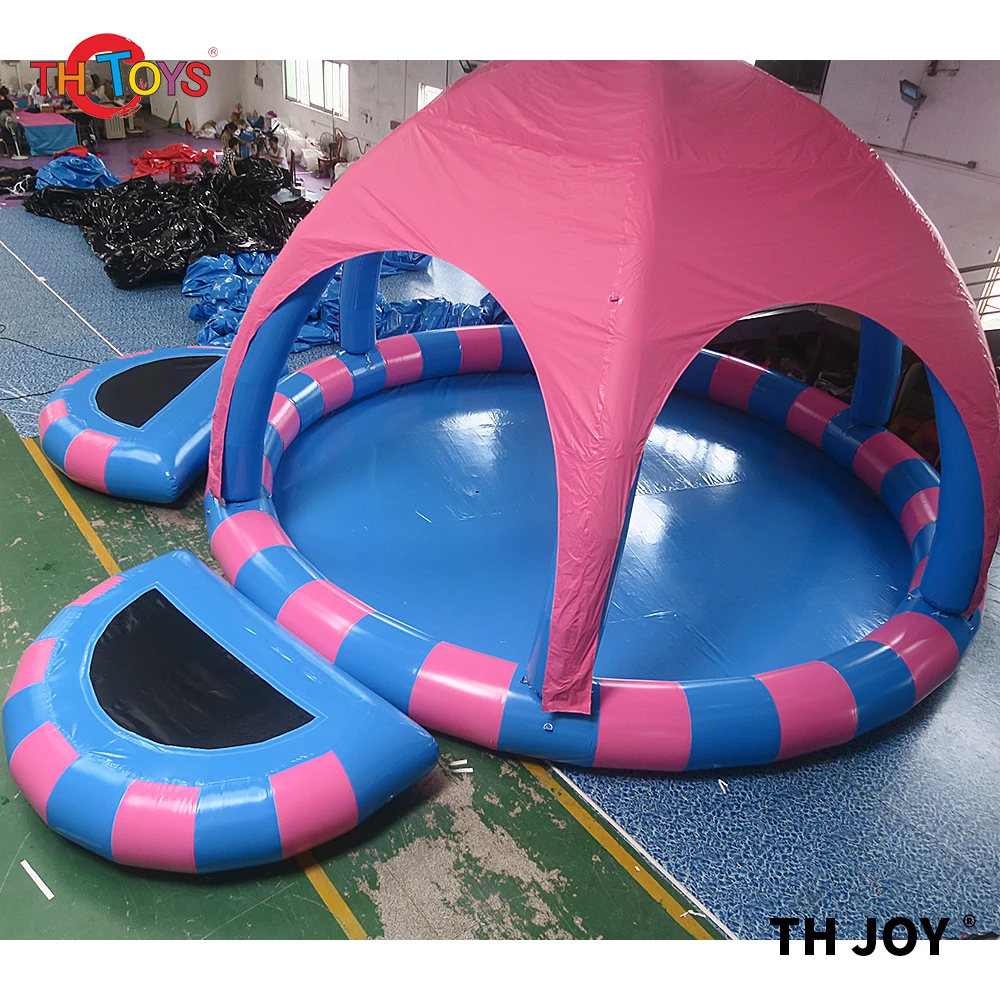 Commercial grade pvc Colorful Rainbow 10m Inflatable Swimming Pool With Tent Cover Inflatable pool with Roof Cover