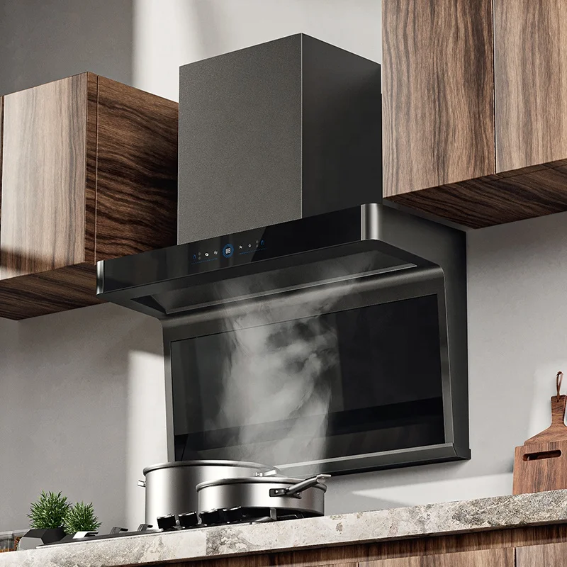 High suction kitchen copper motor stainless steel screen touch range hood stainless steel chimney