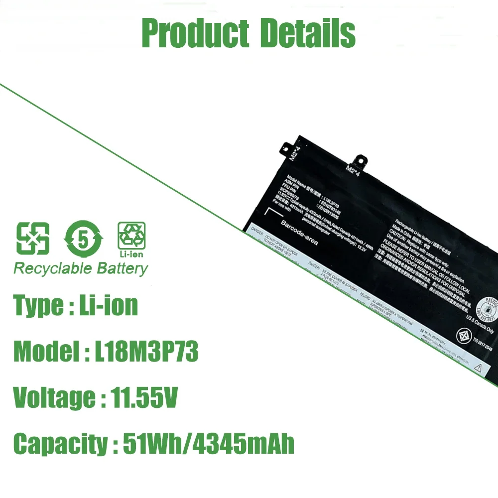 51Wh L18L3P73 L18M3P73 Battery for Lenovo ThinkPad T490 T495 P43S P14s T14 Gen 1/2 02DL007 SB10K97645 L18M4P73 L18C3P72 L18C3P71