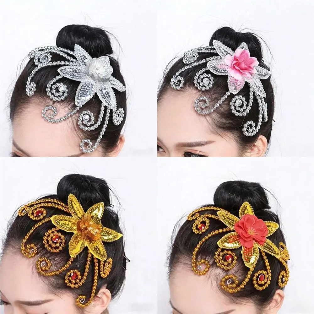 Crystal Flowers Dance Headdress Chinese Style Classical Design Performance Headpiece Stage Tiara Bridal Hair Jewelry