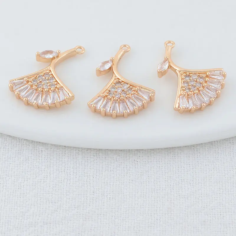 14*19MM 14K Gold Color Brass with Zircon Fan Shaped Charms Pendants Necklace Earrings Jewelry Making Supplies Accessories