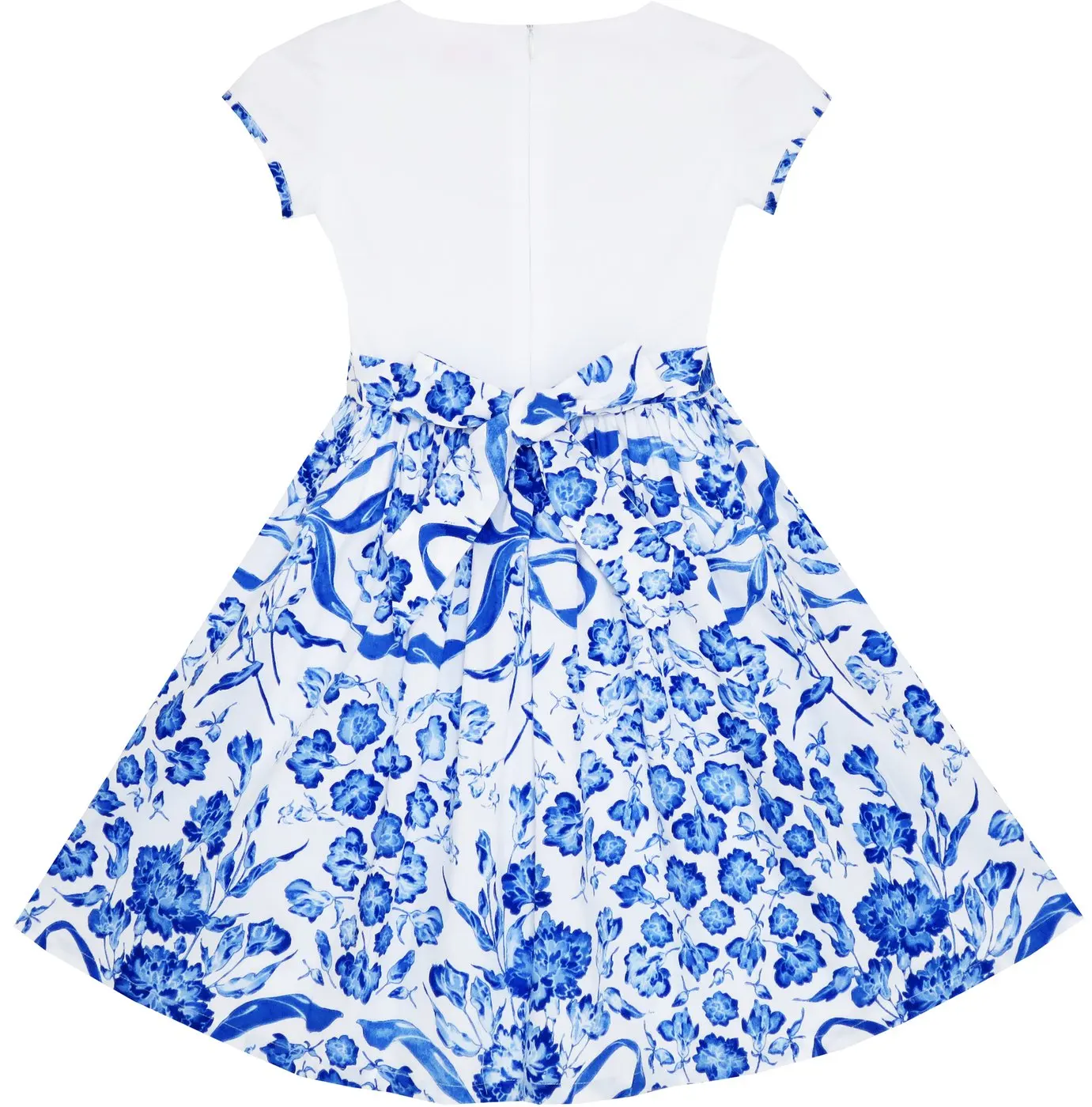Girls Dress Blue White Porcelain Floral Printed Pageant Holiday