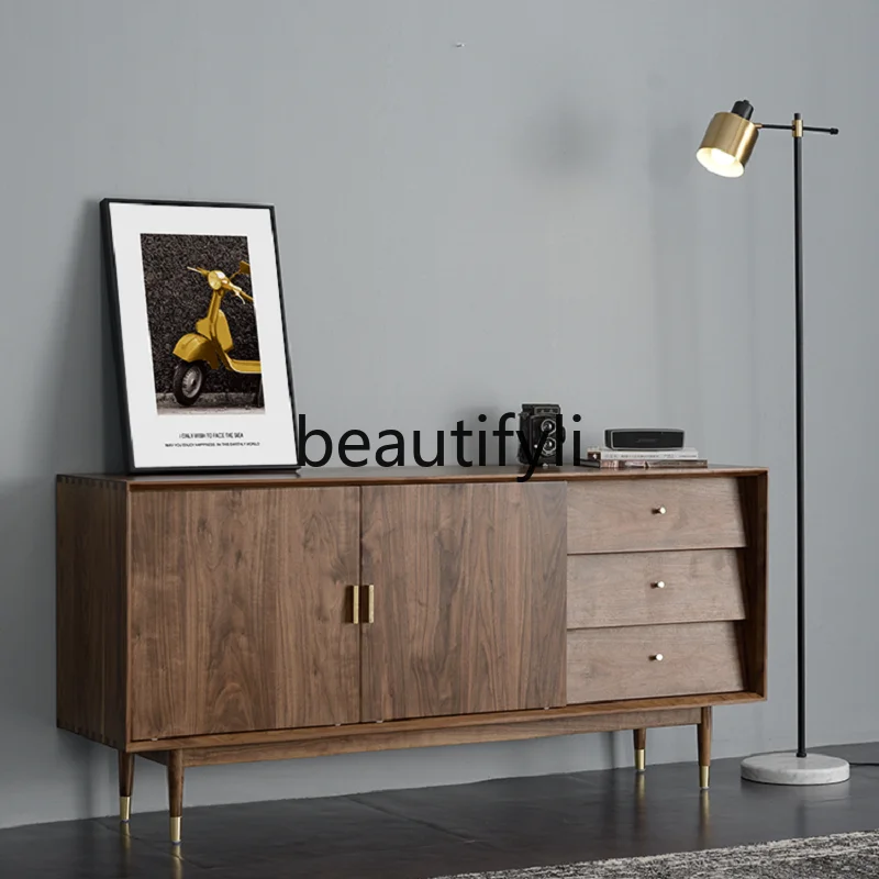 

Black walnut solid wood bookcase dining side cabinet living room storage side cabinet TV cabinet