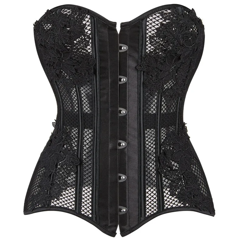 Vintage femmes Sexy Corset Bustier maille transparente évider Corselet hauts corps Shaper minceur corps taille grande taille