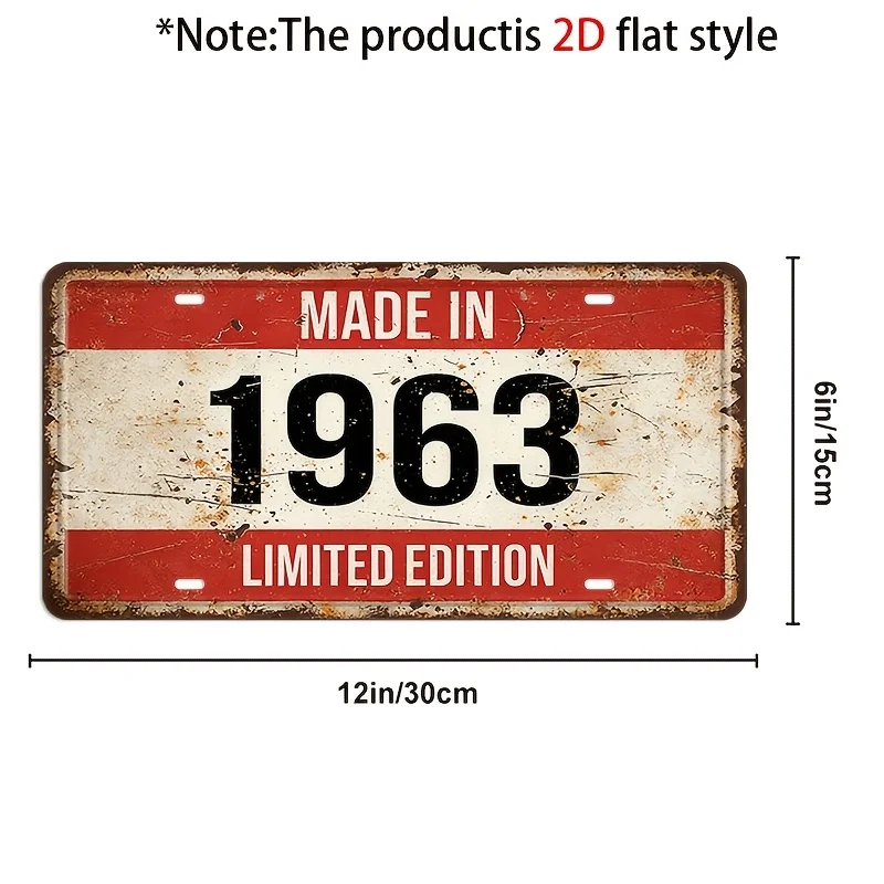 2D Flat 1pc Vintage 1963 Limited Edition Metal Decorative Plaque, Suitable for Homes,Backyards, Garages, Cafes, Offices