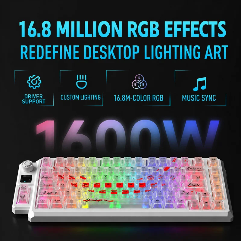 Langtu T75 Tri Mode Mechanical Keyboard 75 Keys Gasket Structure Fog Transparent Keycaps Bluetooth 2.4G Wired Gaming Keyboard