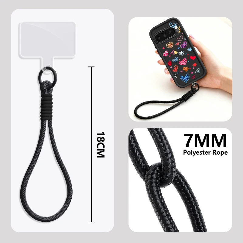 حافظة ملونة مطبوعة على شكل قلب الحب لهاتف جوجل بيكسل 10 8 7 برو 9A 8A بكسل 9 10 برو XL شريط للرسغ حبل ناعم من البولي يوريثان #6